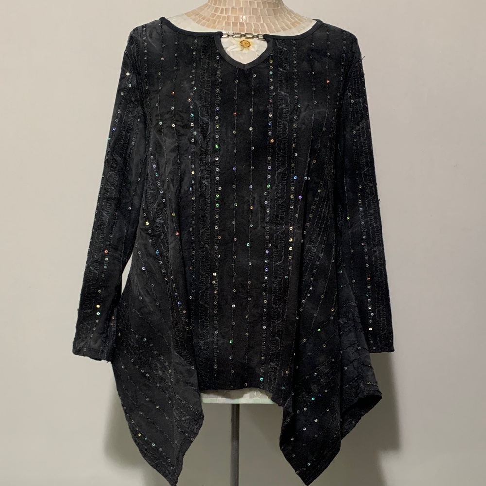 Sami & Jo Black Tye Dye Sequin Embellished Women’s Tunic Top